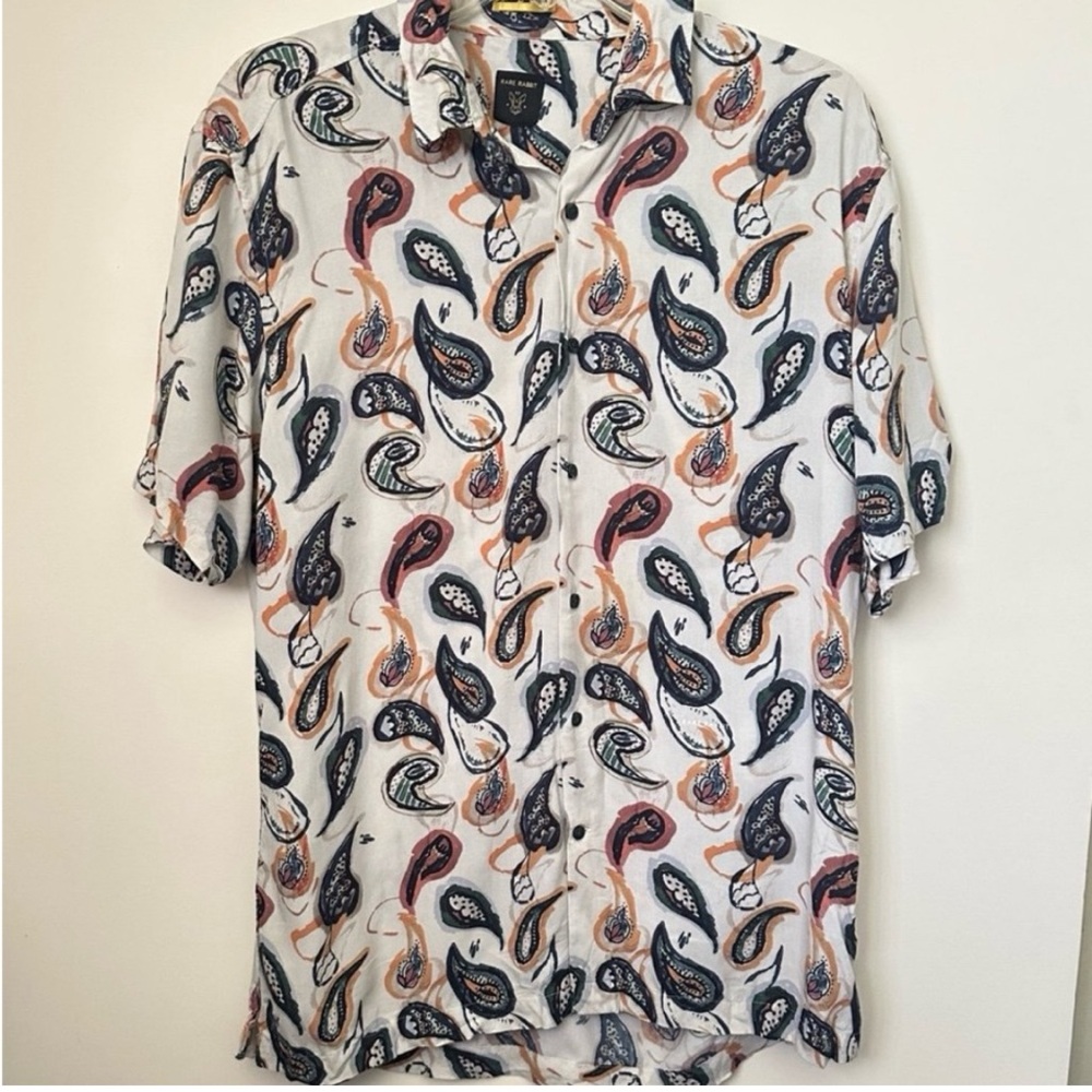 Rare Rabbit ‘’IVY SS” Paisley Men’s Short Sleeve Button Front Shirt~ L